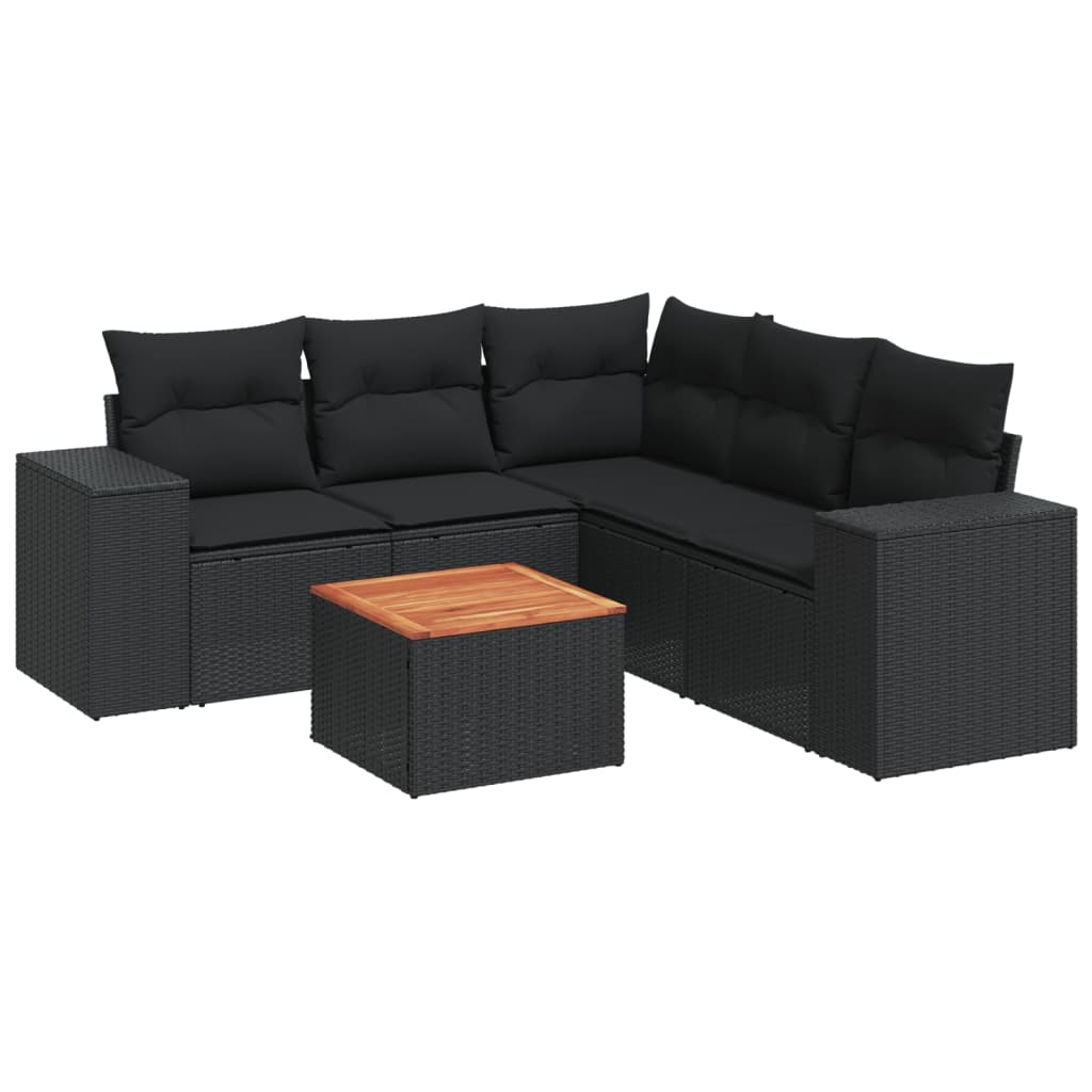 Set mobilier de grădină cu perne, 6 piese, negru, poliratan GartenMobel Dekor
