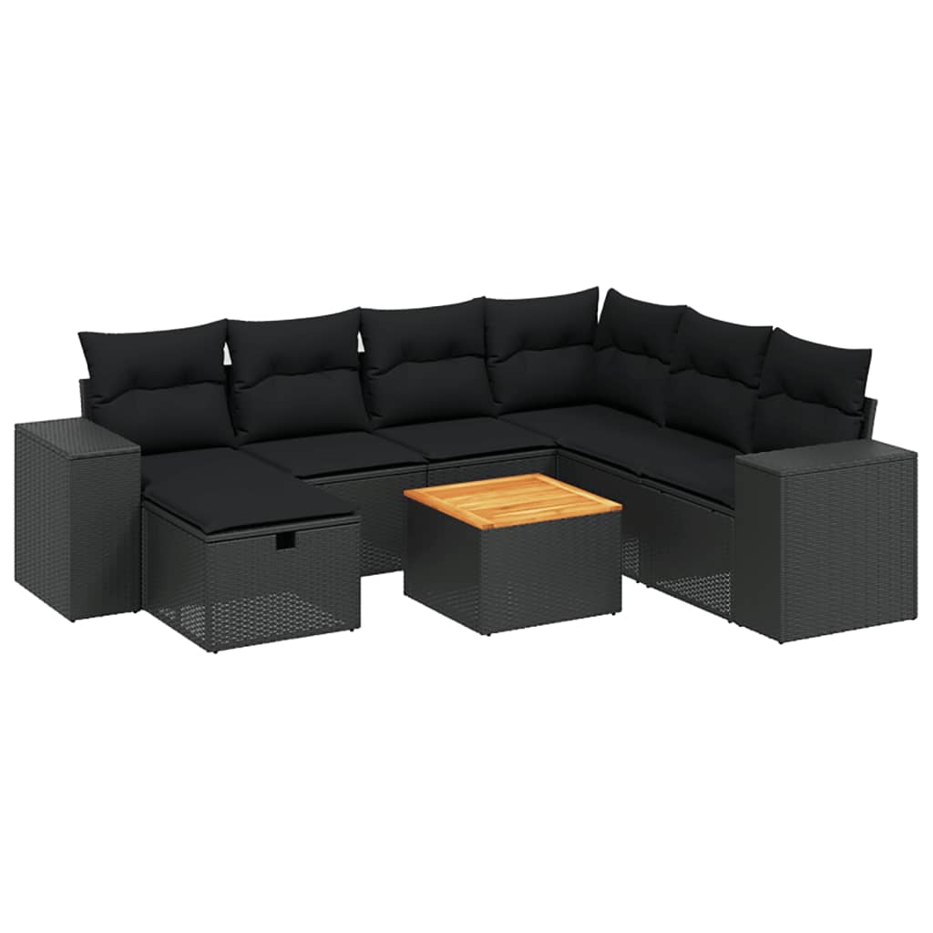 Set mobilier de grădină cu perne, 8 piese, negru, poliratan GartenMobel Dekor