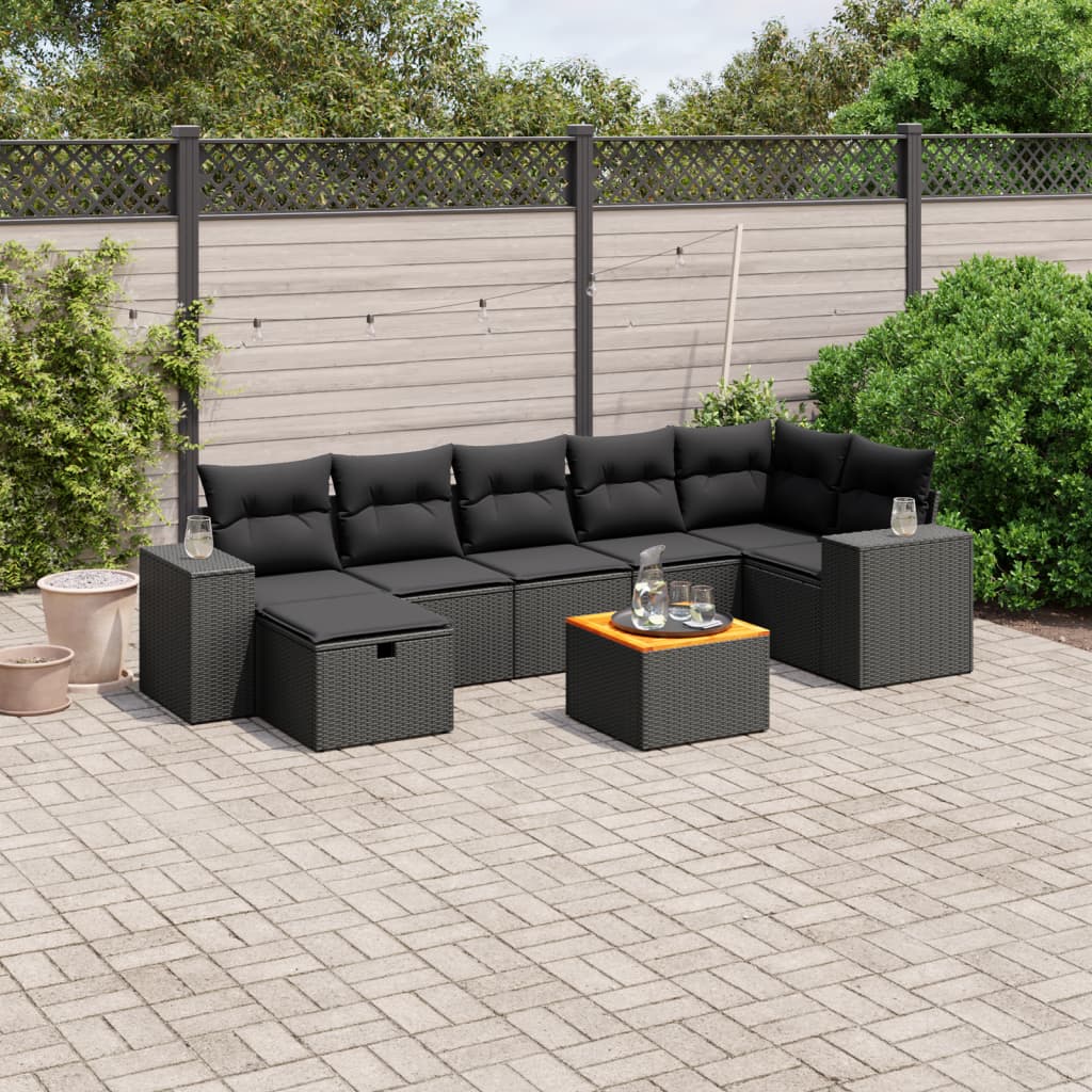Set mobilier de grădină cu perne, 8 piese, negru, poliratan GartenMobel Dekor