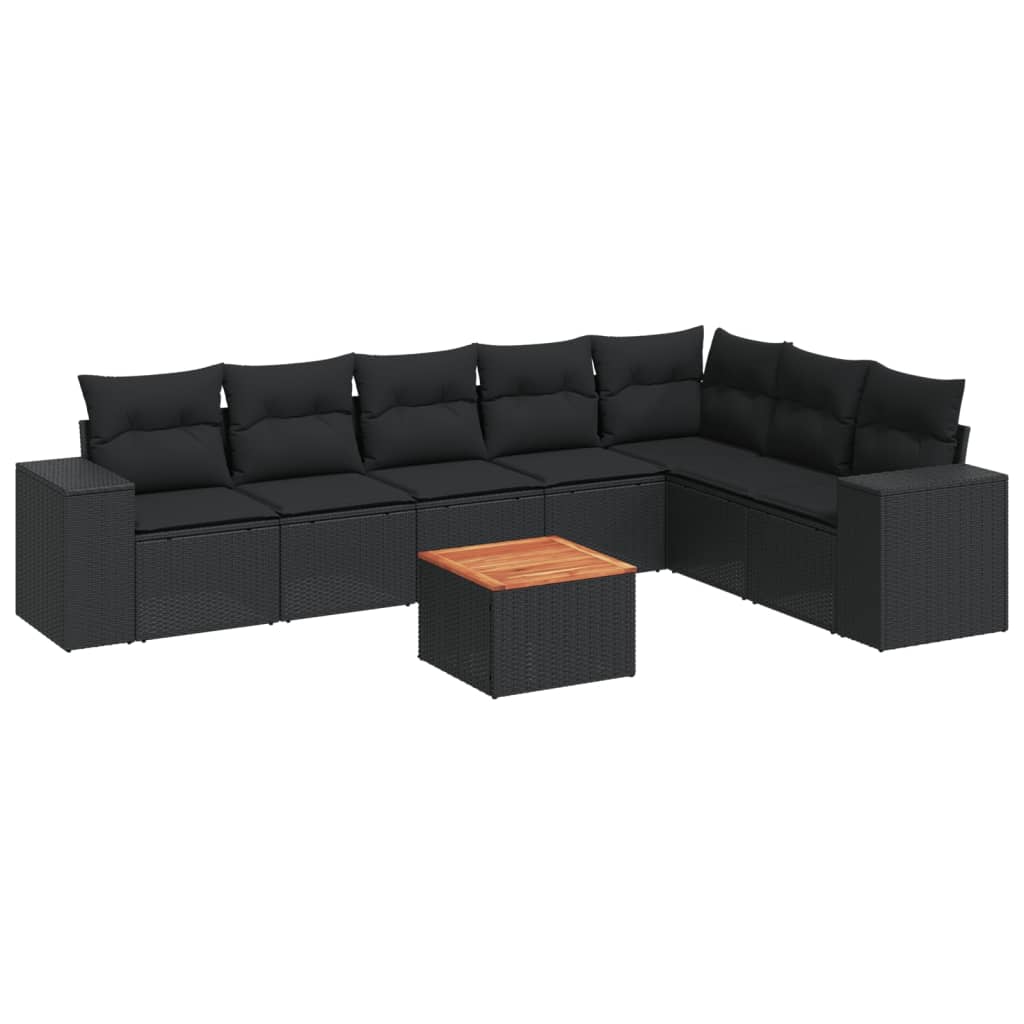 Set mobilier de grădină cu perne, 8 piese, negru, poliratan GartenMobel Dekor