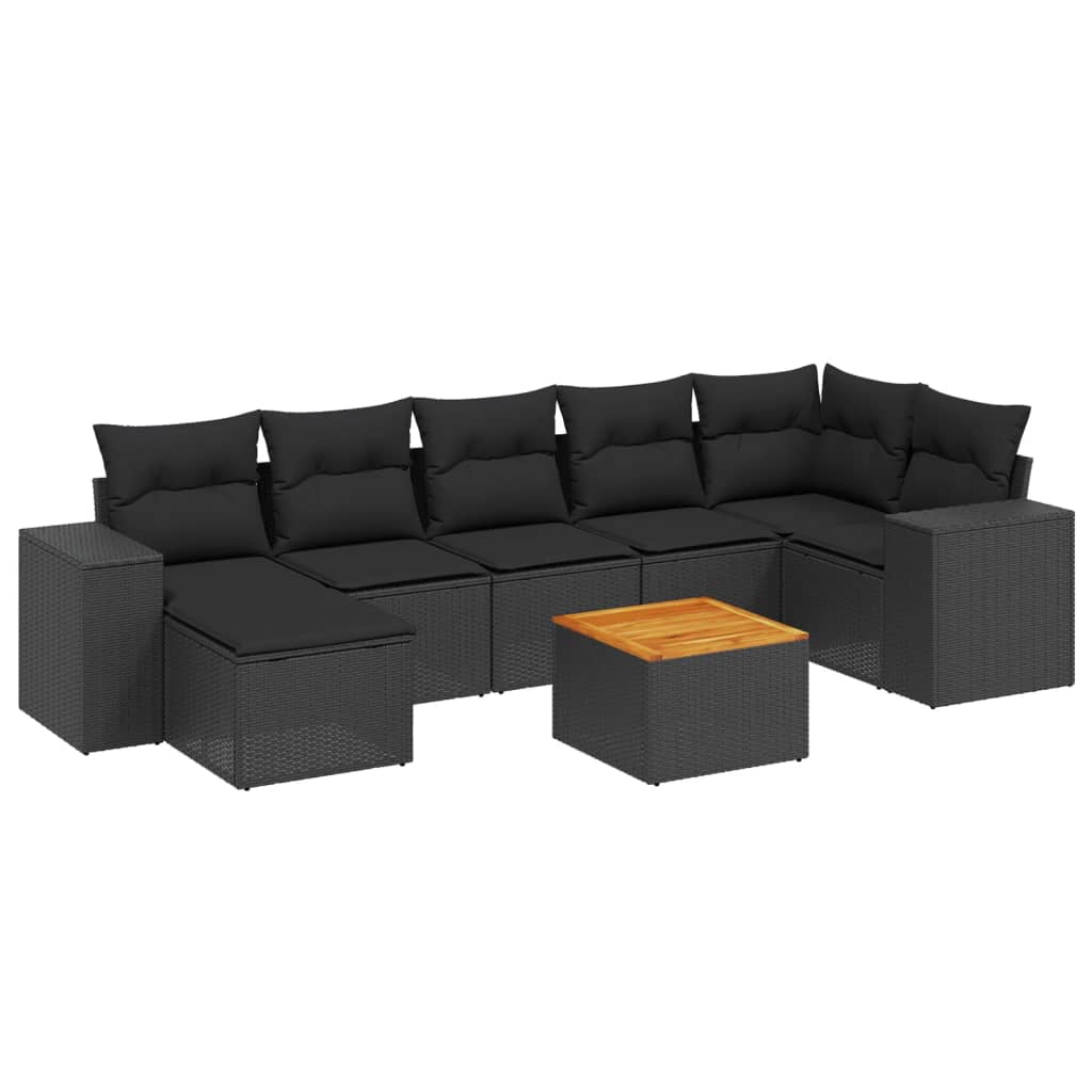 Set mobilier de grădină cu perne, 8 piese, negru, poliratan GartenMobel Dekor