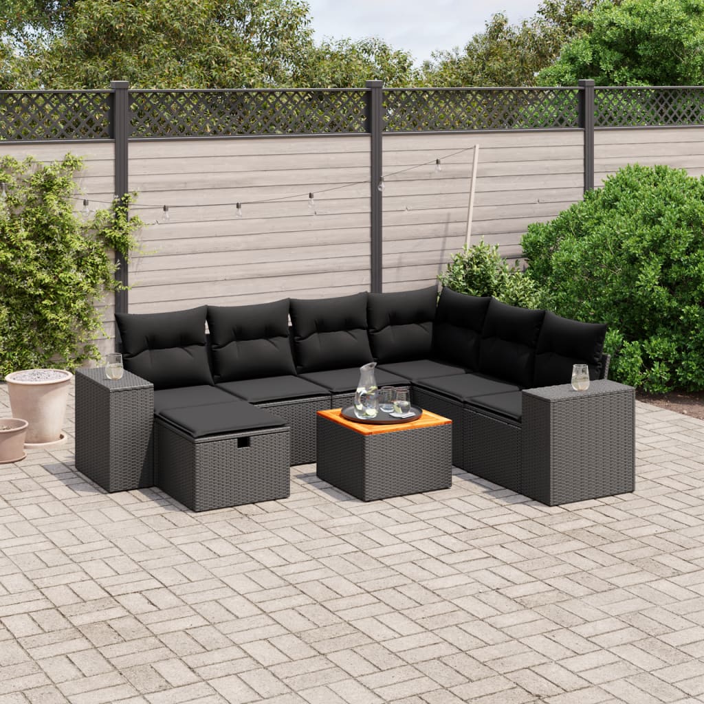 Set mobilier de grădină cu perne, 8 piese, negru, poliratan GartenMobel Dekor