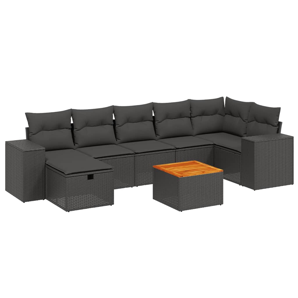 Set mobilier de grădină cu perne, 8 piese, negru, poliratan GartenMobel Dekor