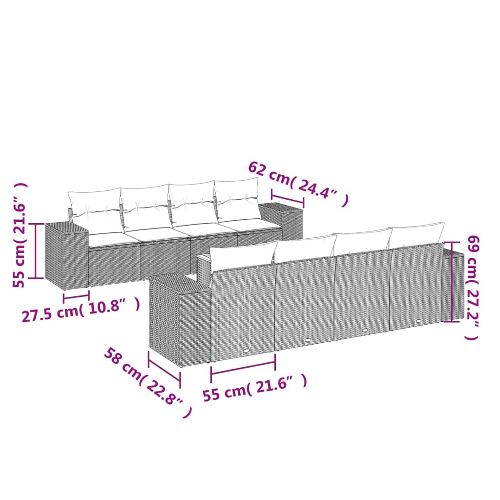 Set mobilier de grădină cu perne, 9 piese, negru, poliratan GartenMobel Dekor