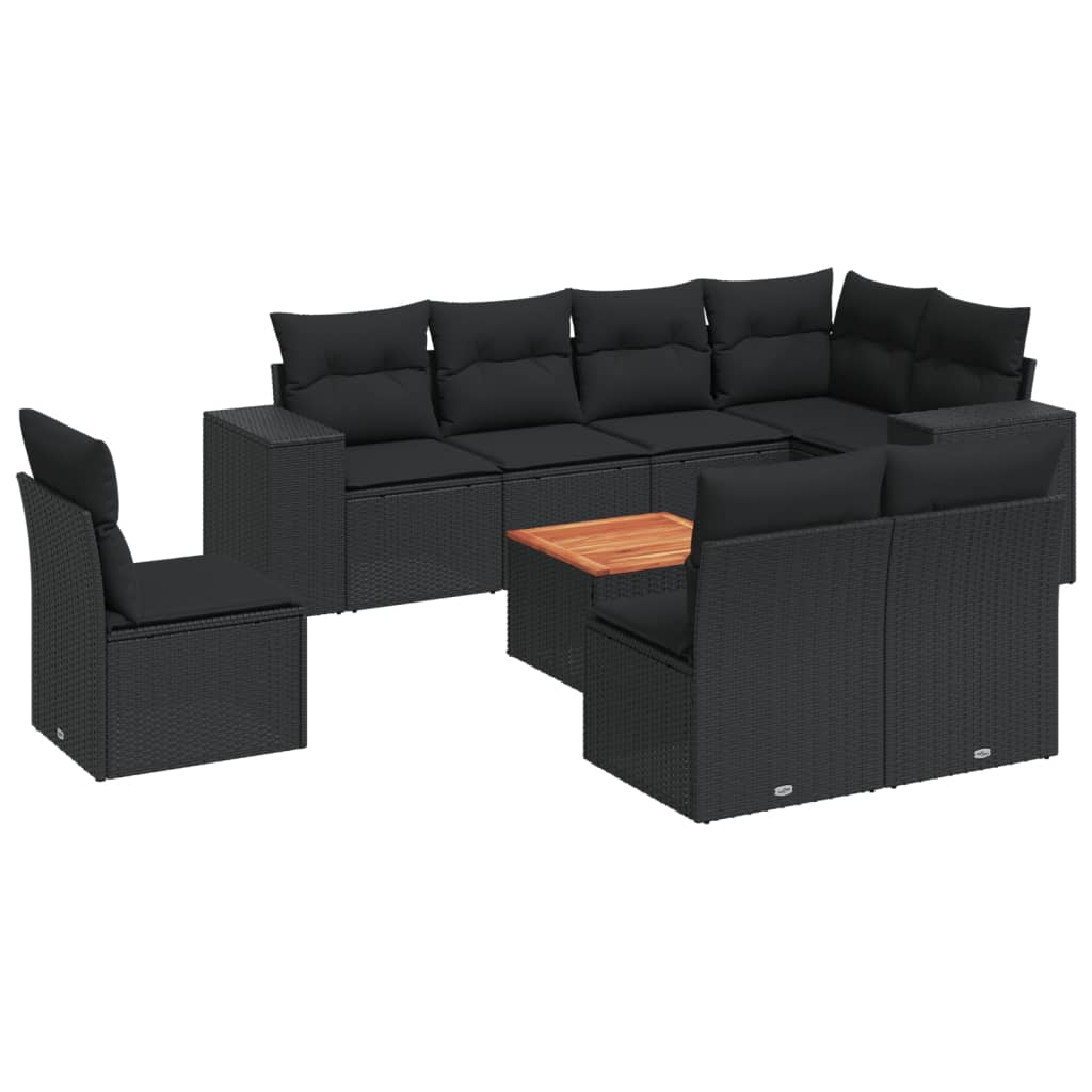 Set mobilier de grădină cu perne, 9 piese, negru, poliratan GartenMobel Dekor