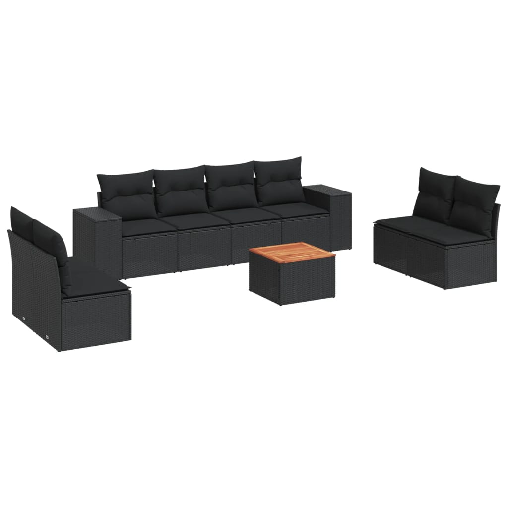 Set mobilier de grădină cu perne, 9 piese, negru, poliratan GartenMobel Dekor