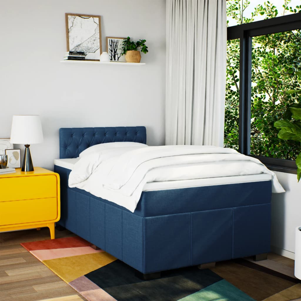 Pat box spring cu saltea, albastru, 120x200 cm, textil GartenMobel Dekor