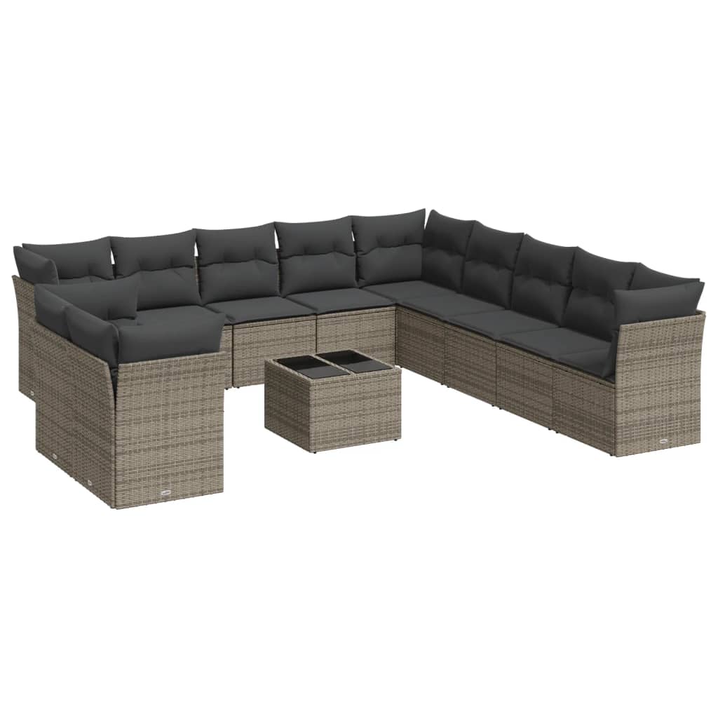 Set canapea de grădină cu perne, 12 piese, gri, poliratan GartenMobel Dekor