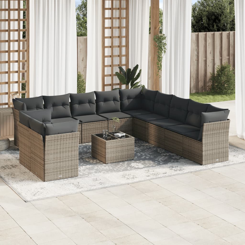 Set canapea de grădină cu perne, 12 piese, gri, poliratan GartenMobel Dekor