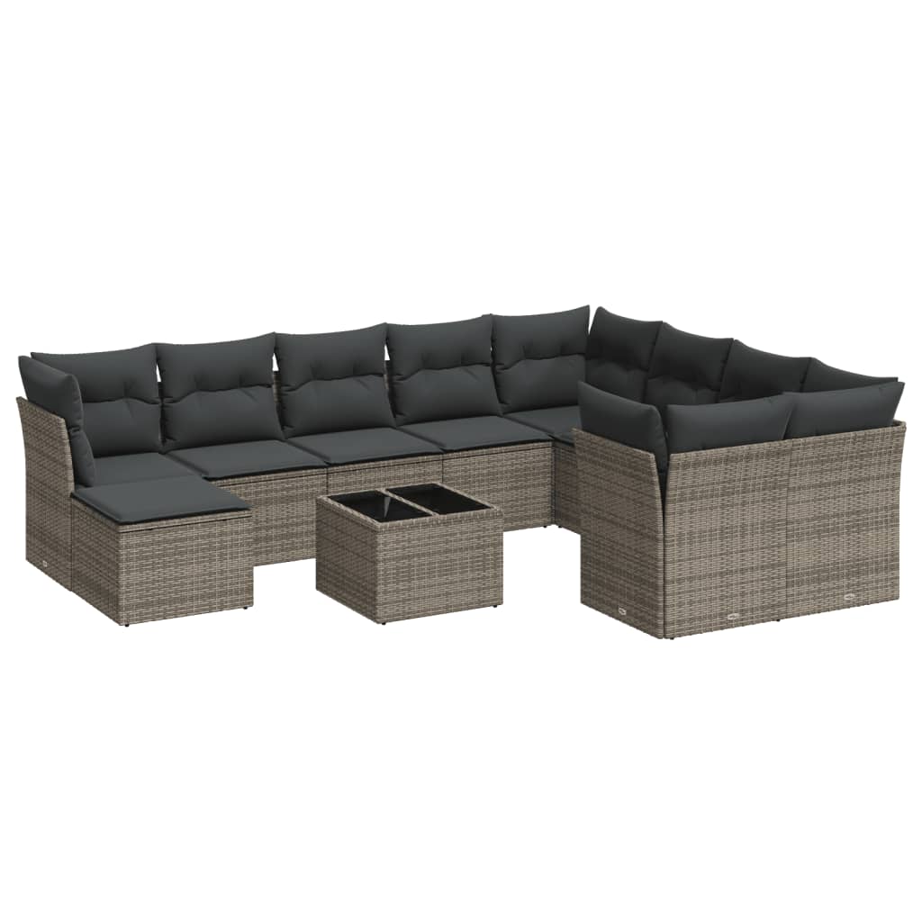 Set canapele de grădină cu perne, 11 piese, gri, poliratan GartenMobel Dekor