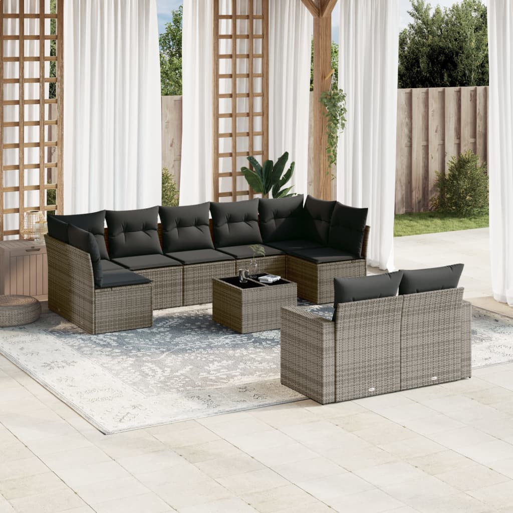Set mobilier de grădină cu perne, 10 piese, gri, poliratan GartenMobel Dekor