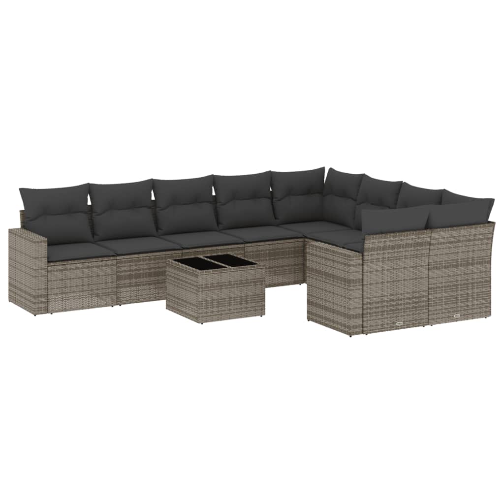 Set mobilier de grădină cu perne, 10 piese, gri, poliratan GartenMobel Dekor