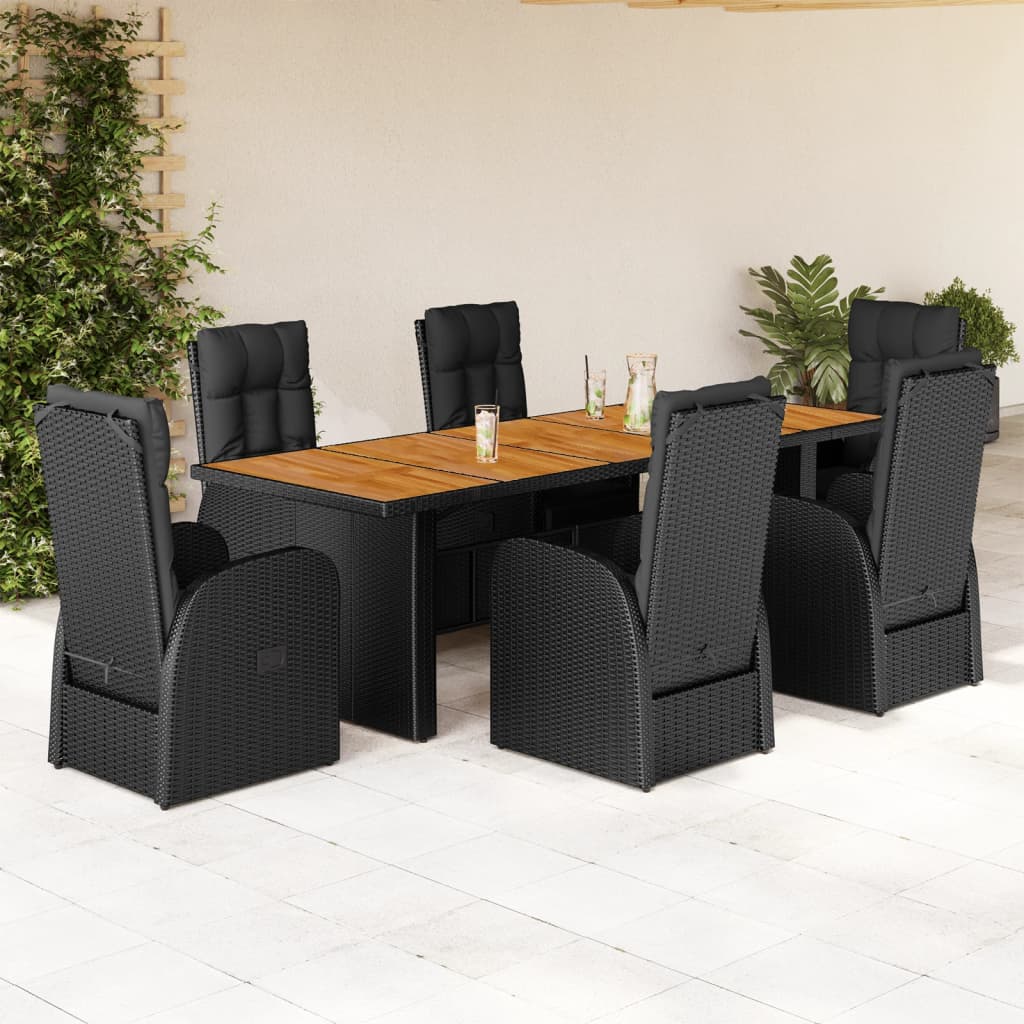 Set mobilier de grădină cu perne, 7 piese, negru, poliratan GartenMobel Dekor