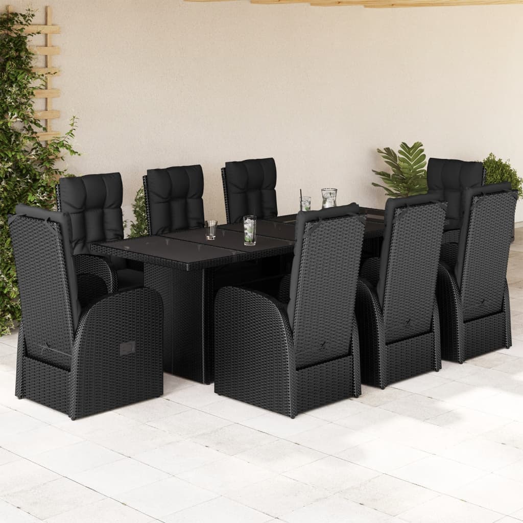 Set mobilier de grădină cu perne, 9 piese, negru, poliratan GartenMobel Dekor
