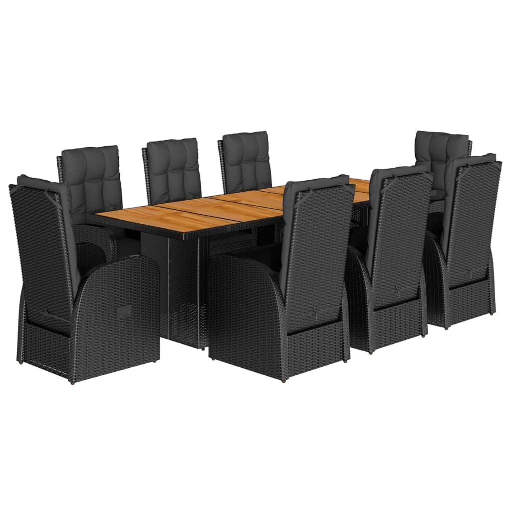 Set mobilier de grădină cu perne, 9 piese, negru, poliratan GartenMobel Dekor