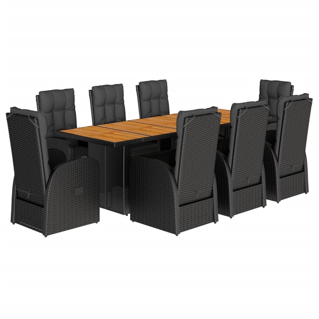 Set mobilier de grădină cu perne, 9 piese, negru, poliratan GartenMobel Dekor