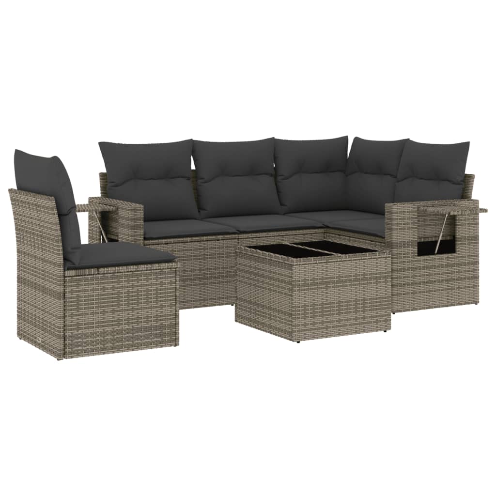 Set mobilier grădină cu perne, 6 piese, gri, poliratan GartenMobel Dekor