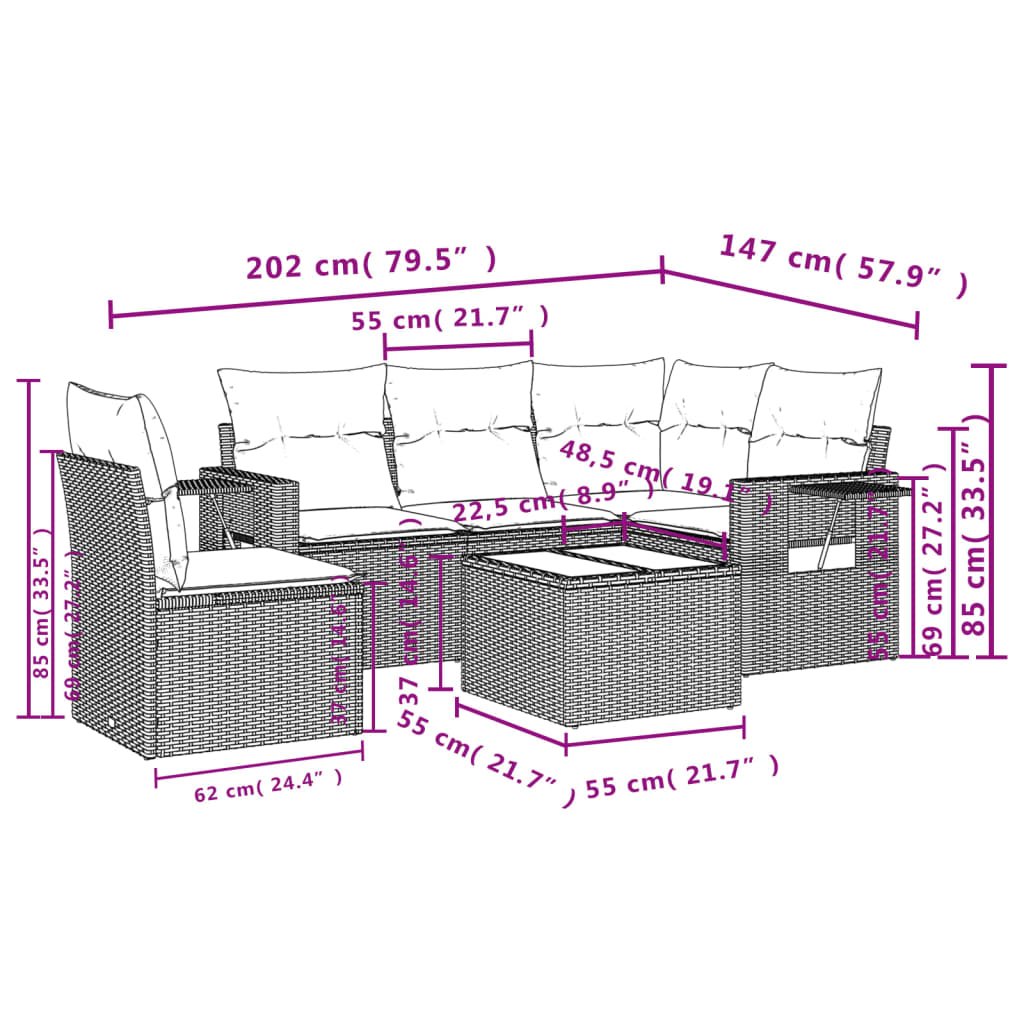 Set mobilier grădină cu perne, 6 piese, gri, poliratan GartenMobel Dekor