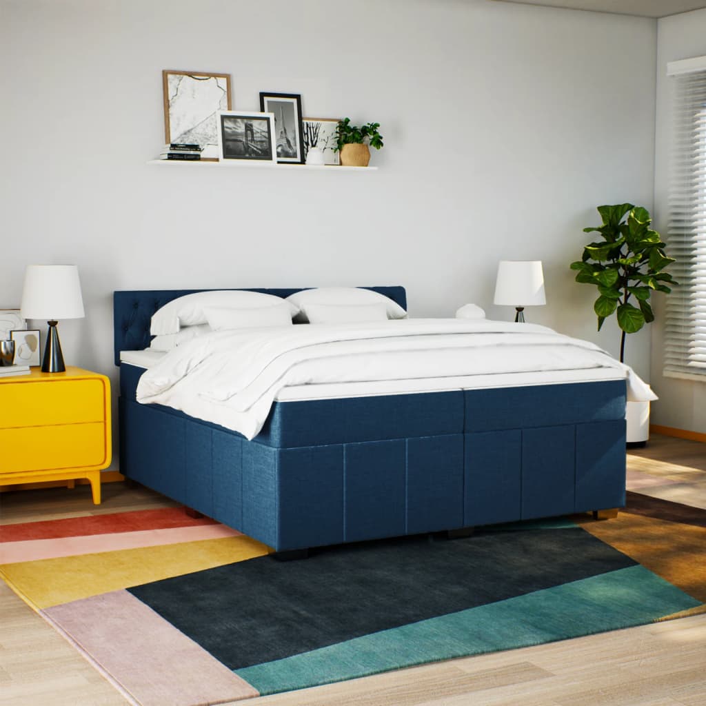 Pat box spring cu saltea, albastru, 200x200 cm, textil GartenMobel Dekor