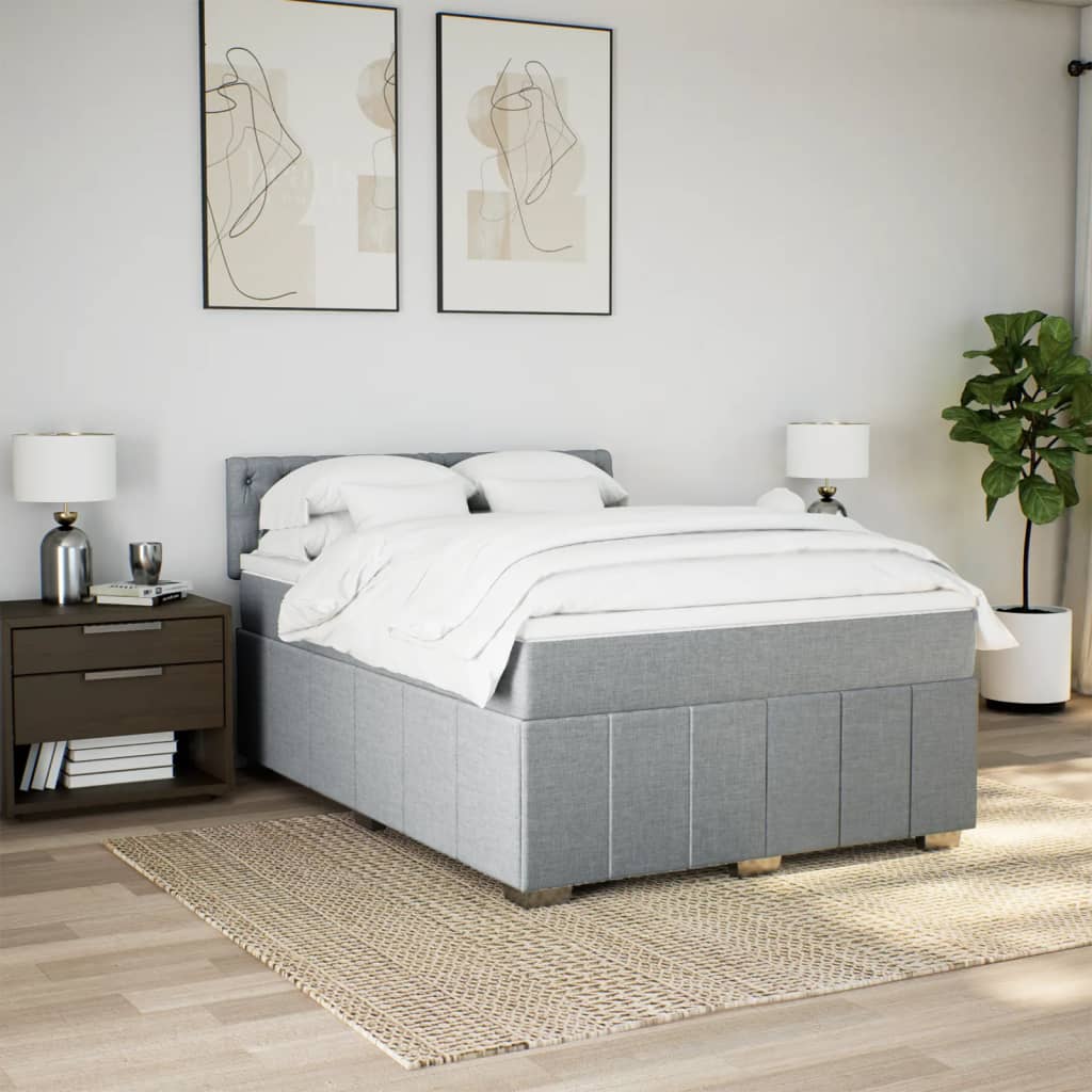 Pat box spring cu saltea, gri deschis, 140x190 cm, textil GartenMobel Dekor