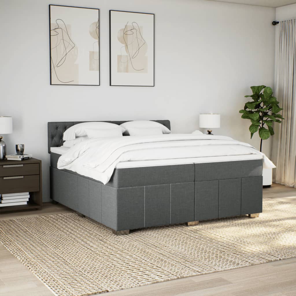 Pat box spring cu saltea, gri închis, 200x200 cm, textil GartenMobel Dekor
