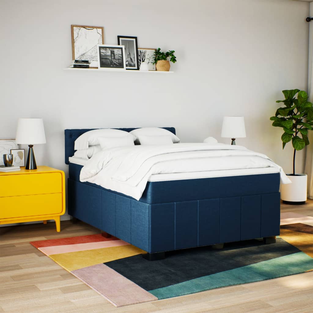 Pat continental cu saltea, albastru, 140x200cm, material textil GartenMobel Dekor