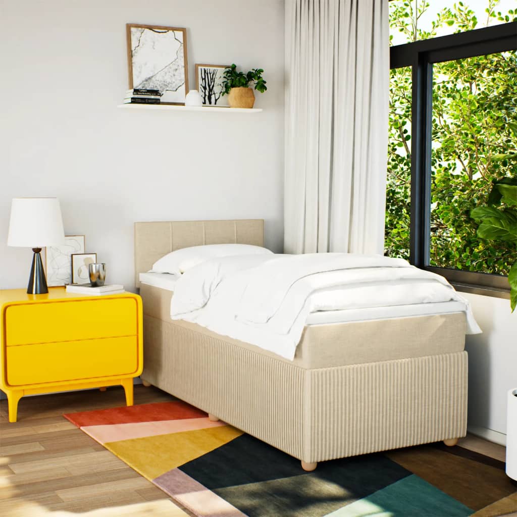 Pat box spring cu saltea, crem, 90x190 cm, textil GartenMobel Dekor