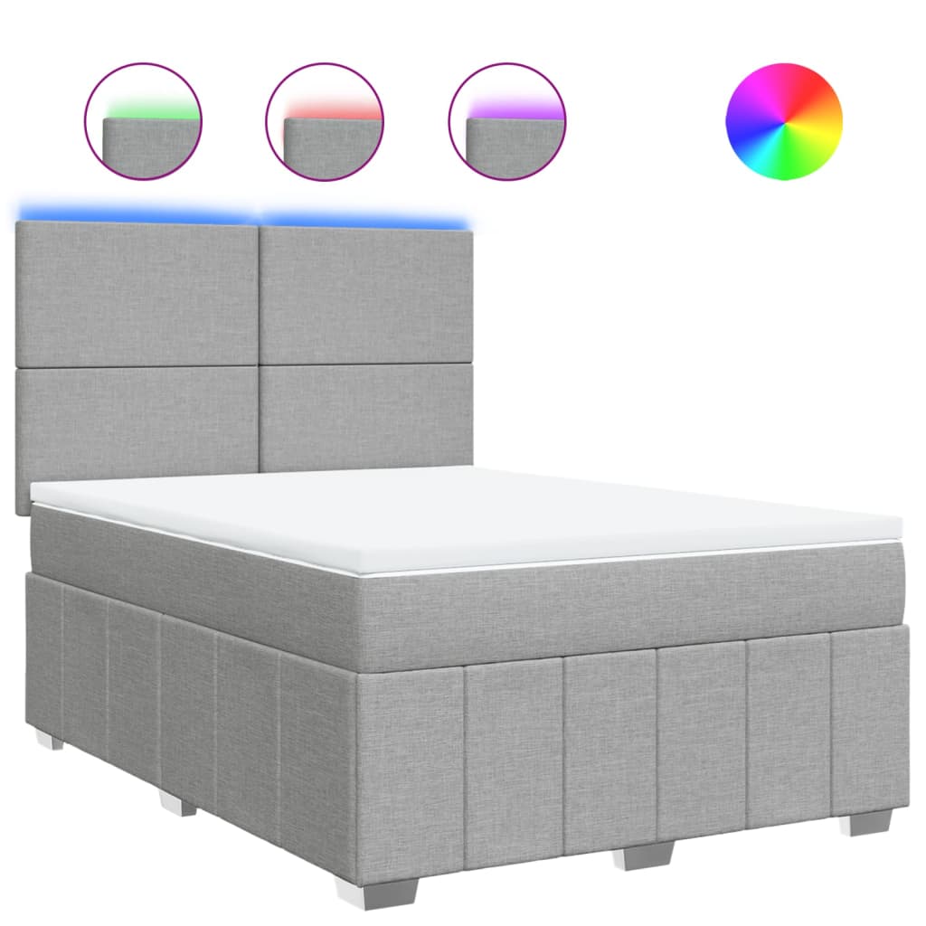 Pat box spring cu saltea, gri deschis, 140x190 cm, textil GartenMobel Dekor