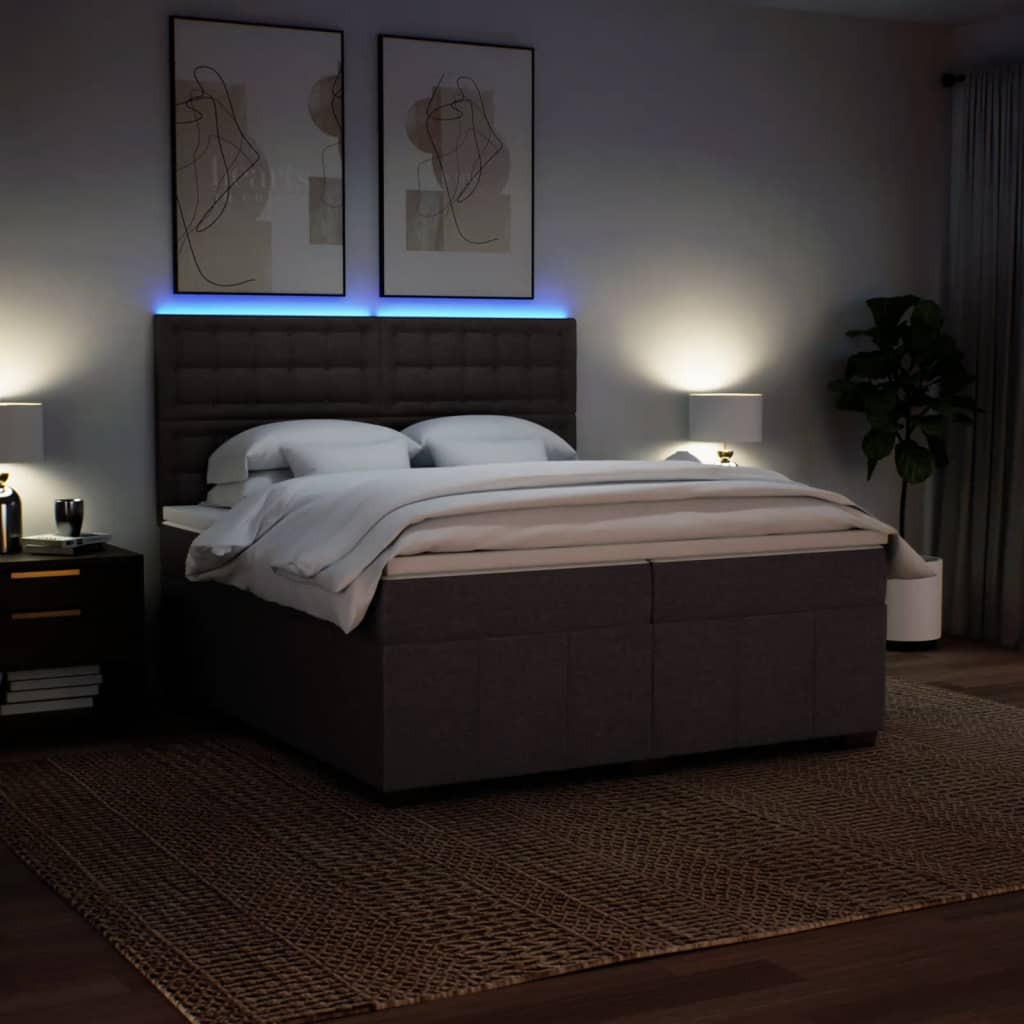 Pat box spring cu saltea, maro închis, 200x200 cm, textil GartenMobel Dekor