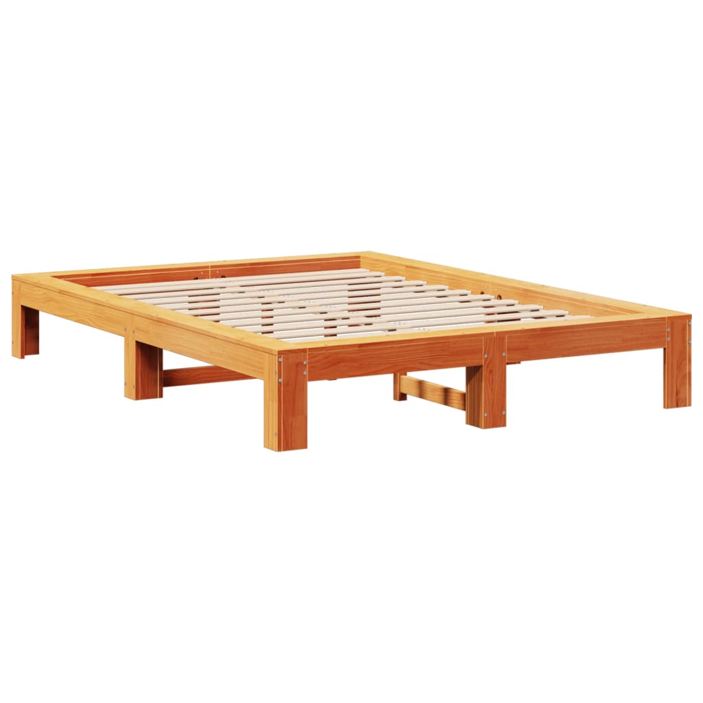 Cadru pat fără saltea, maro ceruit, 135x190 cm, lemn masiv pin GartenMobel Dekor