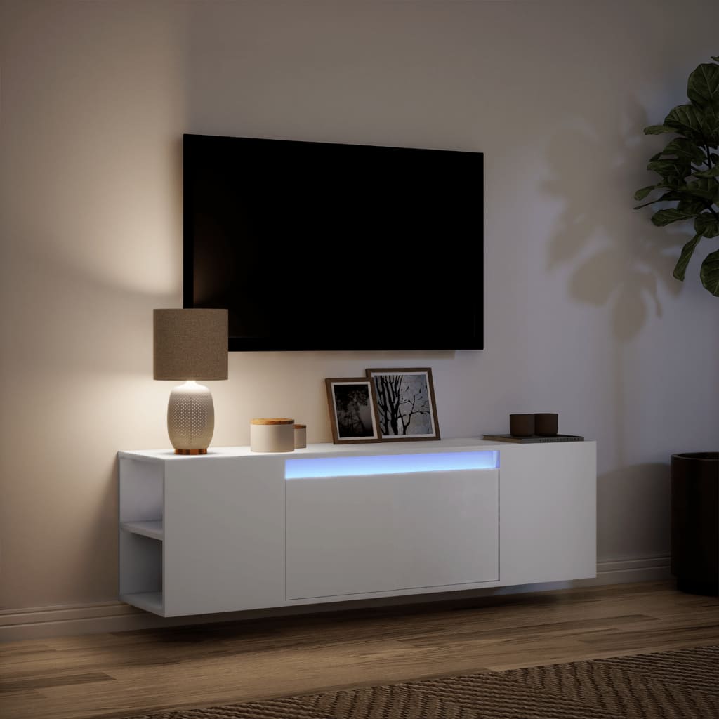 Dulap TV de perete cu lumini LED, alb, 135x31x39,5 cm GartenMobel Dekor