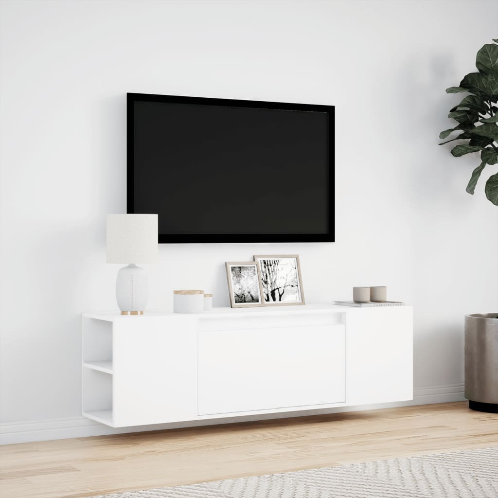 Dulap TV de perete cu lumini LED, alb, 135x31x39,5 cm GartenMobel Dekor