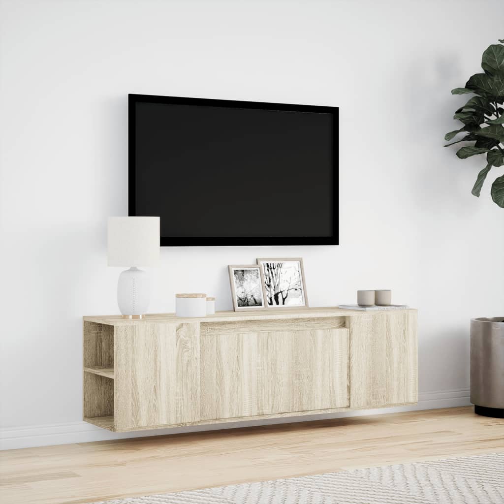 Dulap TV de perete cu lumini LED, stejar sonoma, 135x31x39,5 cm GartenMobel Dekor