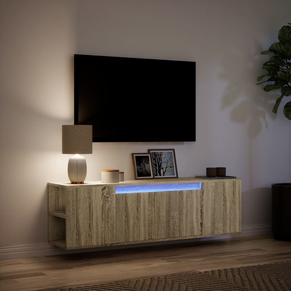 Dulap TV de perete cu lumini LED, stejar sonoma, 135x31x39,5 cm GartenMobel Dekor
