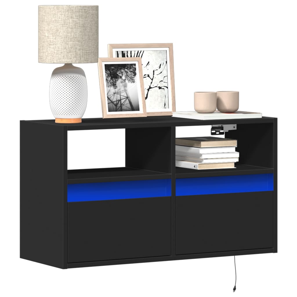 Dulap TV de perete cu lumini LED negru 80x31x45 cm GartenMobel Dekor