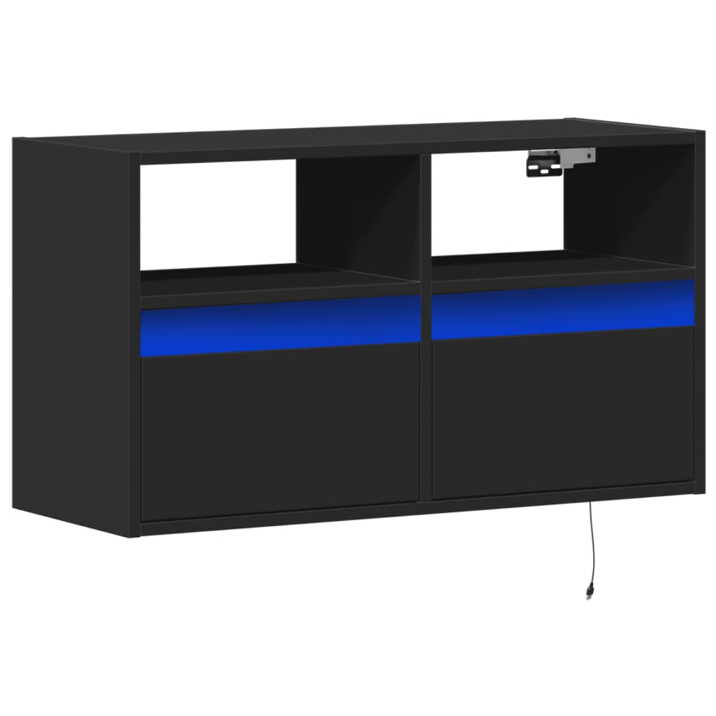 Dulap TV de perete cu lumini LED negru 80x31x45 cm GartenMobel Dekor
