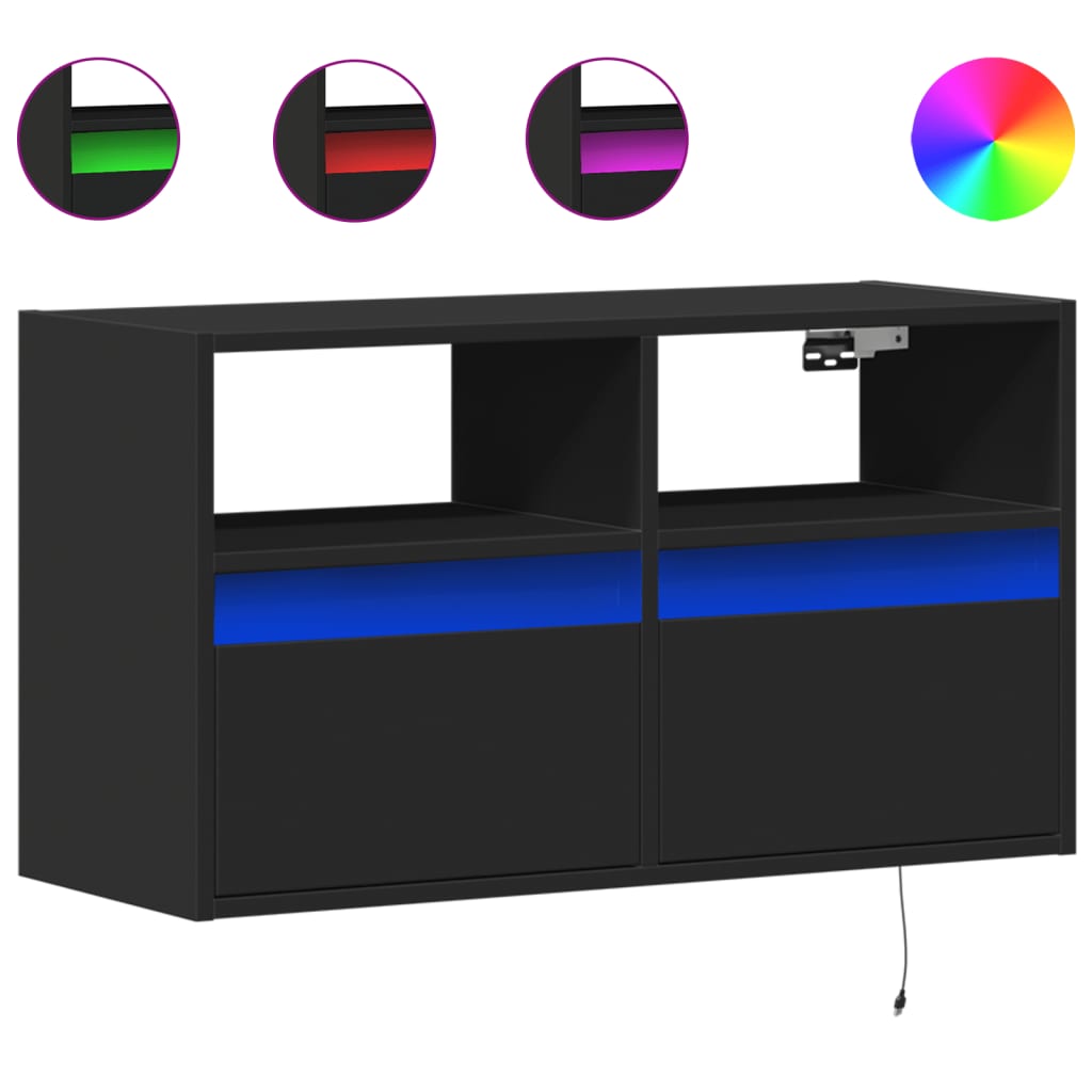 Dulap TV de perete cu lumini LED negru 80x31x45 cm GartenMobel Dekor