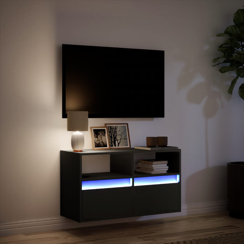 Dulap TV de perete cu lumini LED negru 80x31x45 cm GartenMobel Dekor