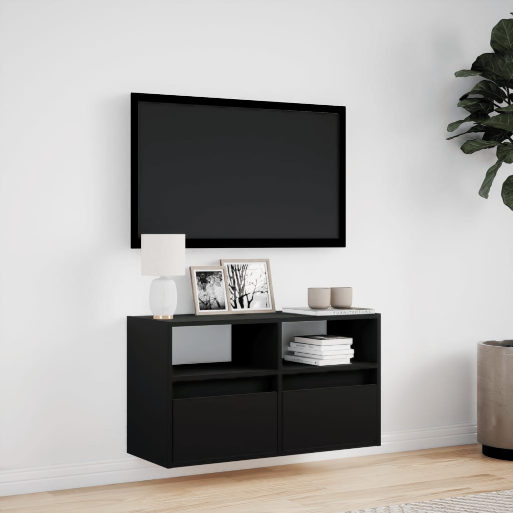 Dulap TV de perete cu lumini LED negru 80x31x45 cm GartenMobel Dekor