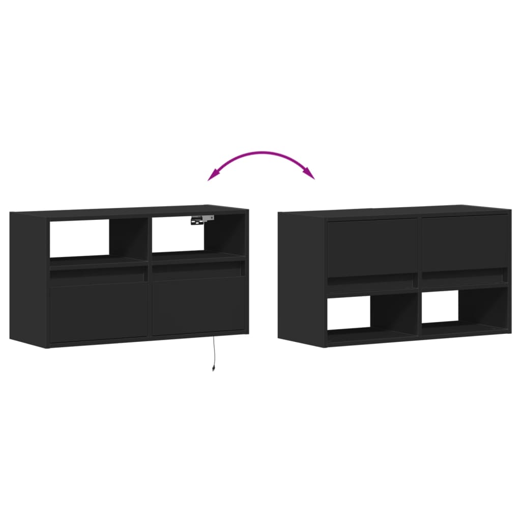 Dulap TV de perete cu lumini LED negru 80x31x45 cm GartenMobel Dekor