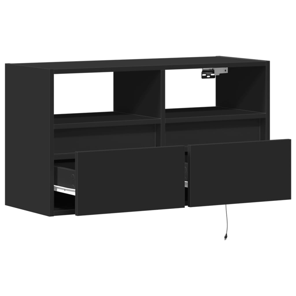 Dulap TV de perete cu lumini LED negru 80x31x45 cm GartenMobel Dekor