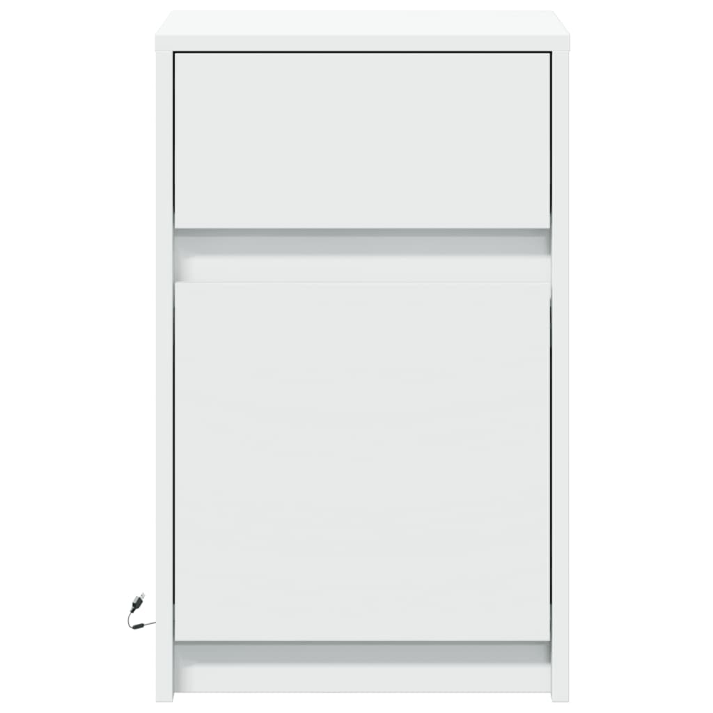 Noptieră cu lumini LED, alb, lemn prelucrat GartenMobel Dekor