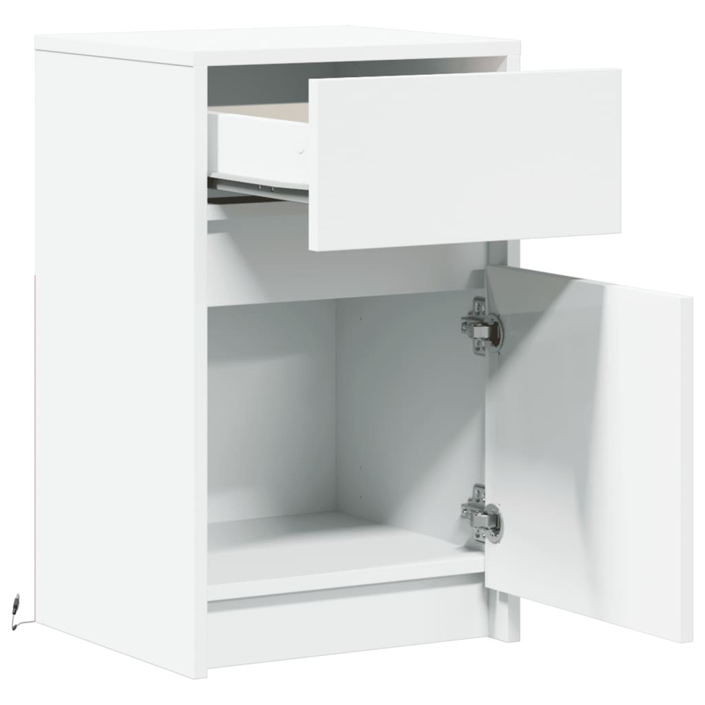 Noptieră cu lumini LED, alb, lemn prelucrat GartenMobel Dekor