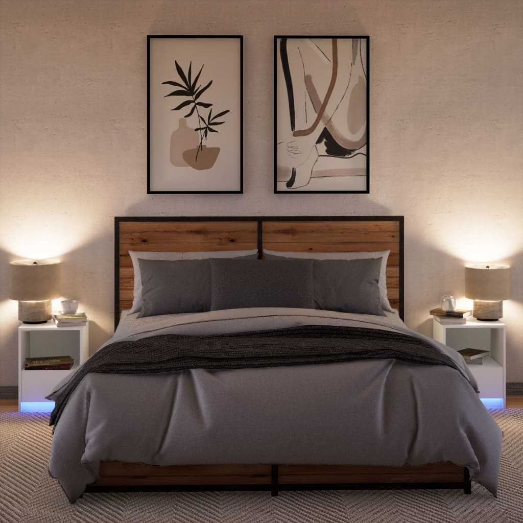 Noptiere cu lumini LED, 2 buc., alb, lemn prelucrat GartenMobel Dekor