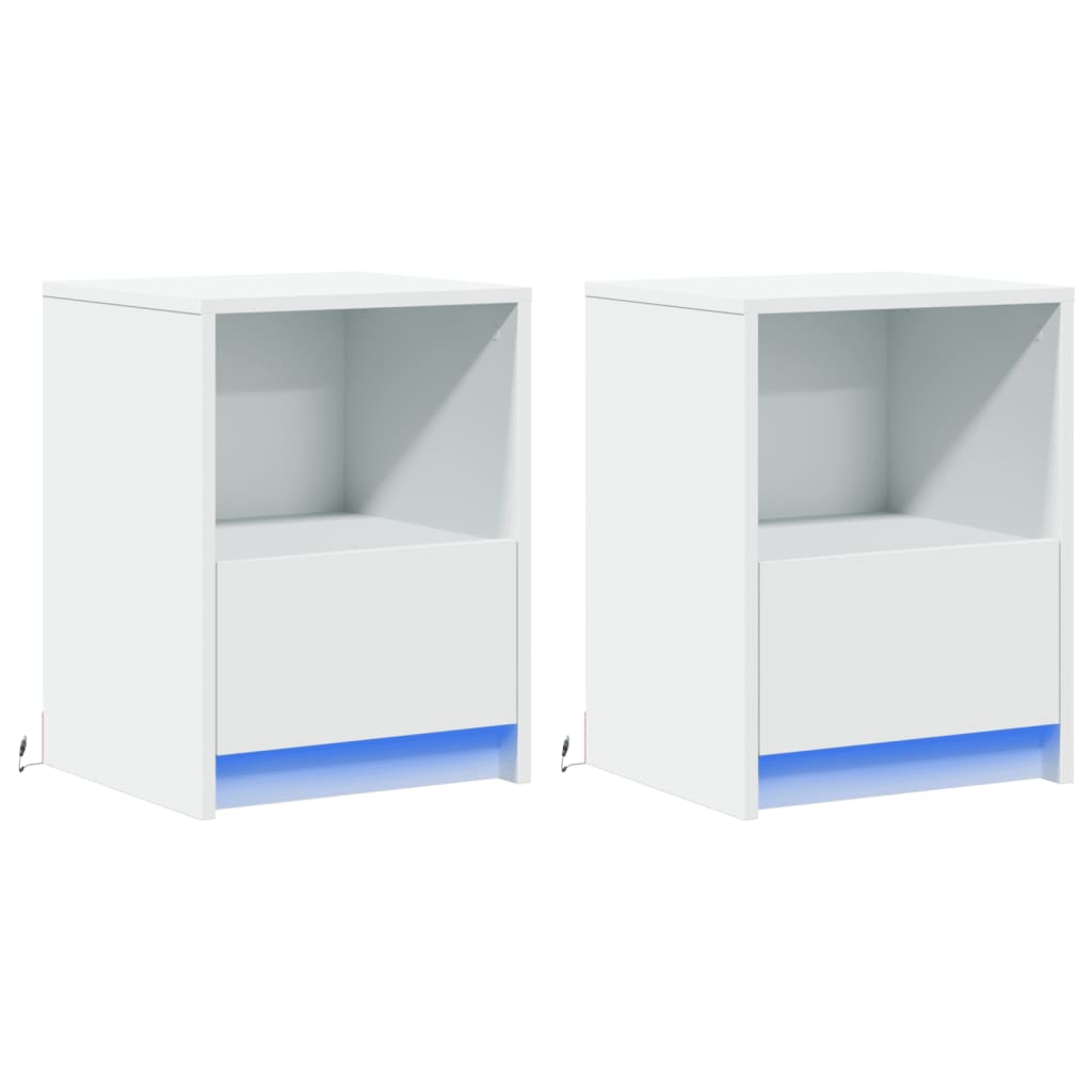 Noptiere cu lumini LED, 2 buc., alb, lemn prelucrat GartenMobel Dekor
