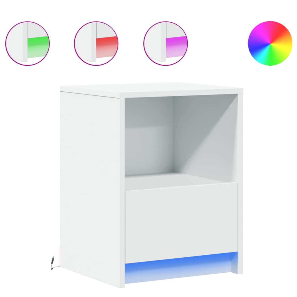 Noptiere cu lumini LED, 2 buc., alb, lemn prelucrat GartenMobel Dekor