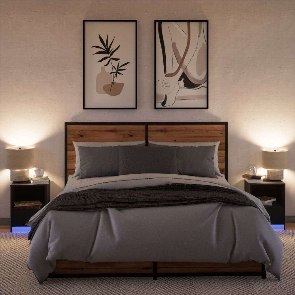 Noptiere cu lumini LED, 2 buc., negru, lemn prelucrat GartenMobel Dekor