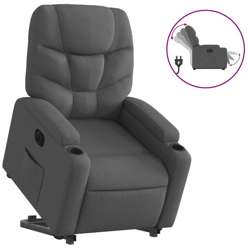 Fotoliu electric rabatabil cu ridicare, gri închis, textil GartenMobel Dekor