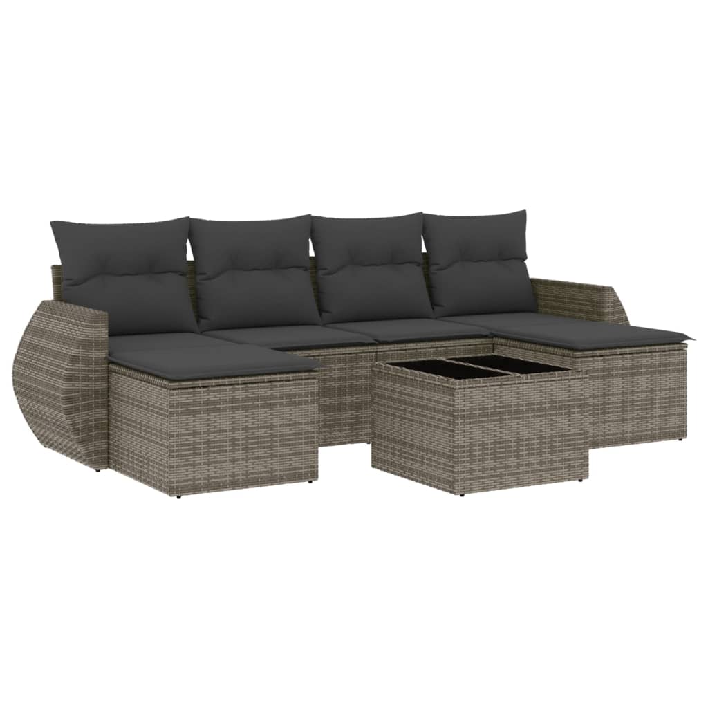 Set canapele de grădină, 7 piese, cu perne, gri, poliratan GartenMobel Dekor