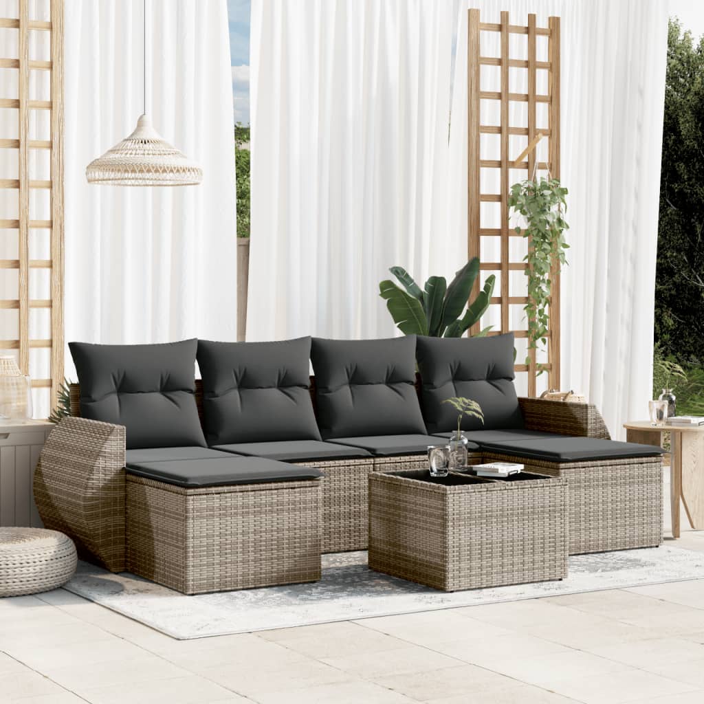Set canapele de grădină, 7 piese, cu perne, gri, poliratan GartenMobel Dekor